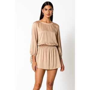 Alexis 100% Silk Cold Shoulder Romper in Blush Pink Open Back Size XS
